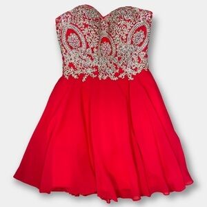 Beaded Party Dress Strapless Red Orange